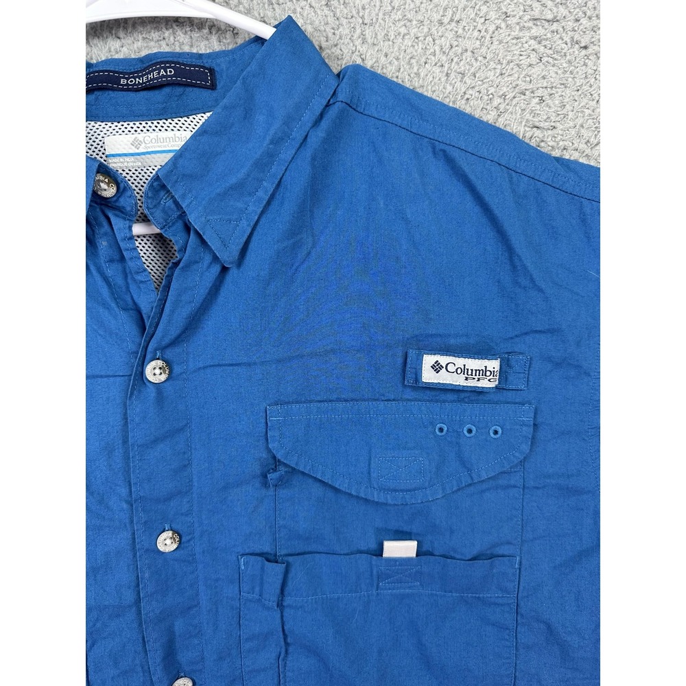 Columbia PFG Bonehead Shirt Men Medium Blue Short Sleeve Fishing Outdoors Vented
